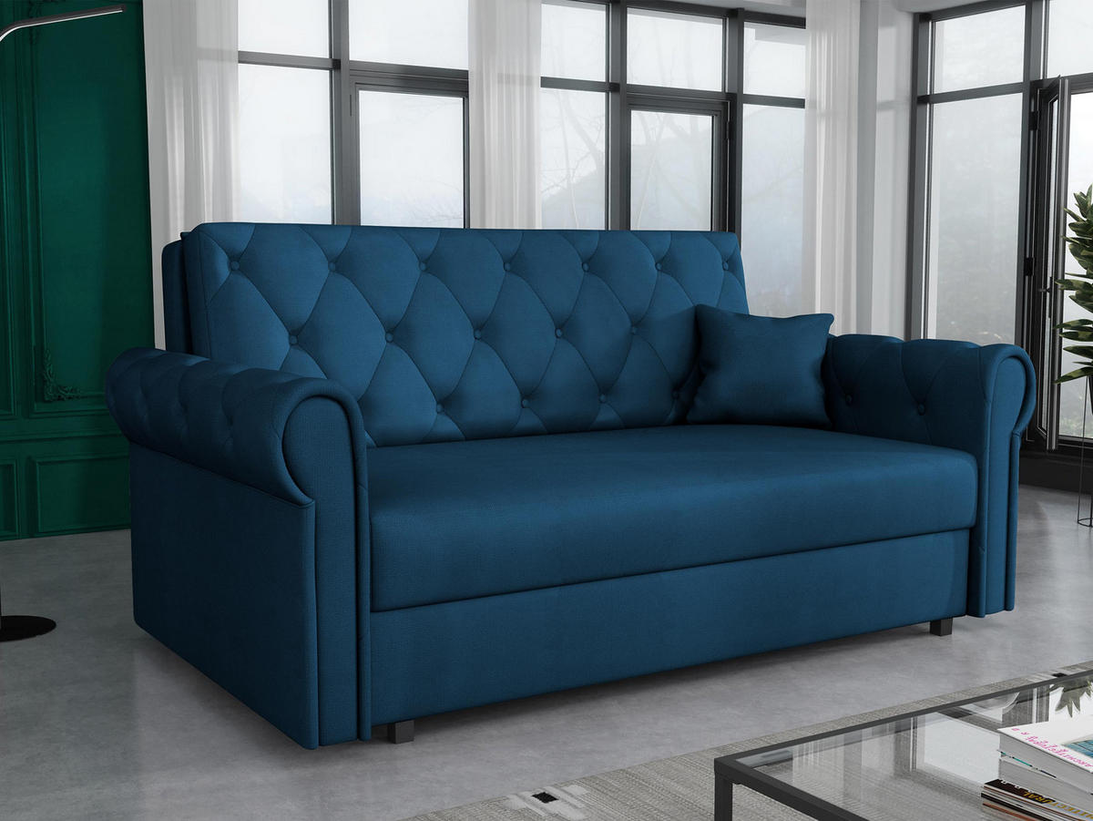 SCHLAFSOFA Viva Roma III - Blau/Schwarz, Holz/Textil (168/85/98cm) - MIRJAN24