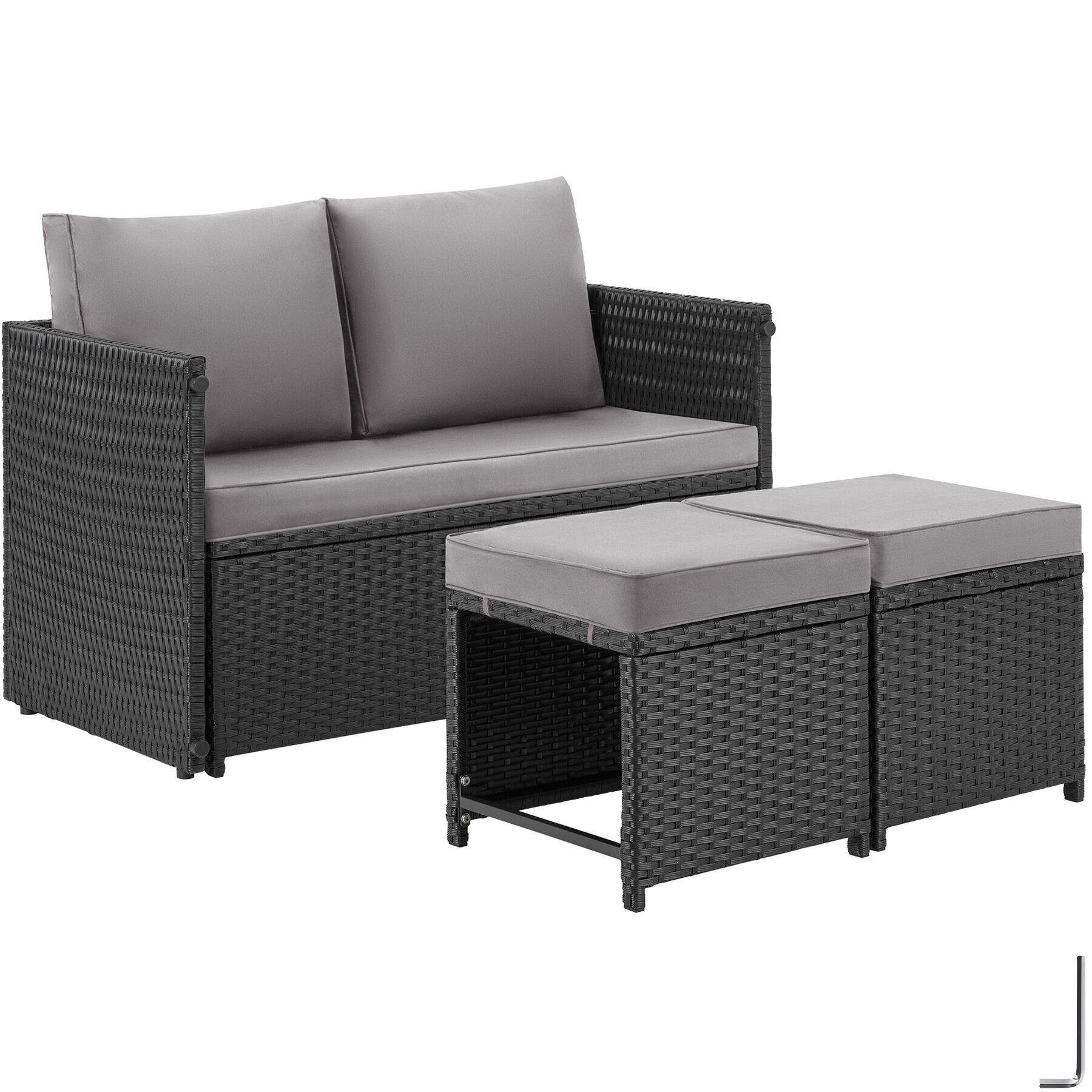 RATTANLOUNGE-SET Monopoli 2-in-1, Sofa und Sitzgruppe für 4, Polyrattan schwarz, 110 x 60 cm - Schwarz, Kunststoff - tectake