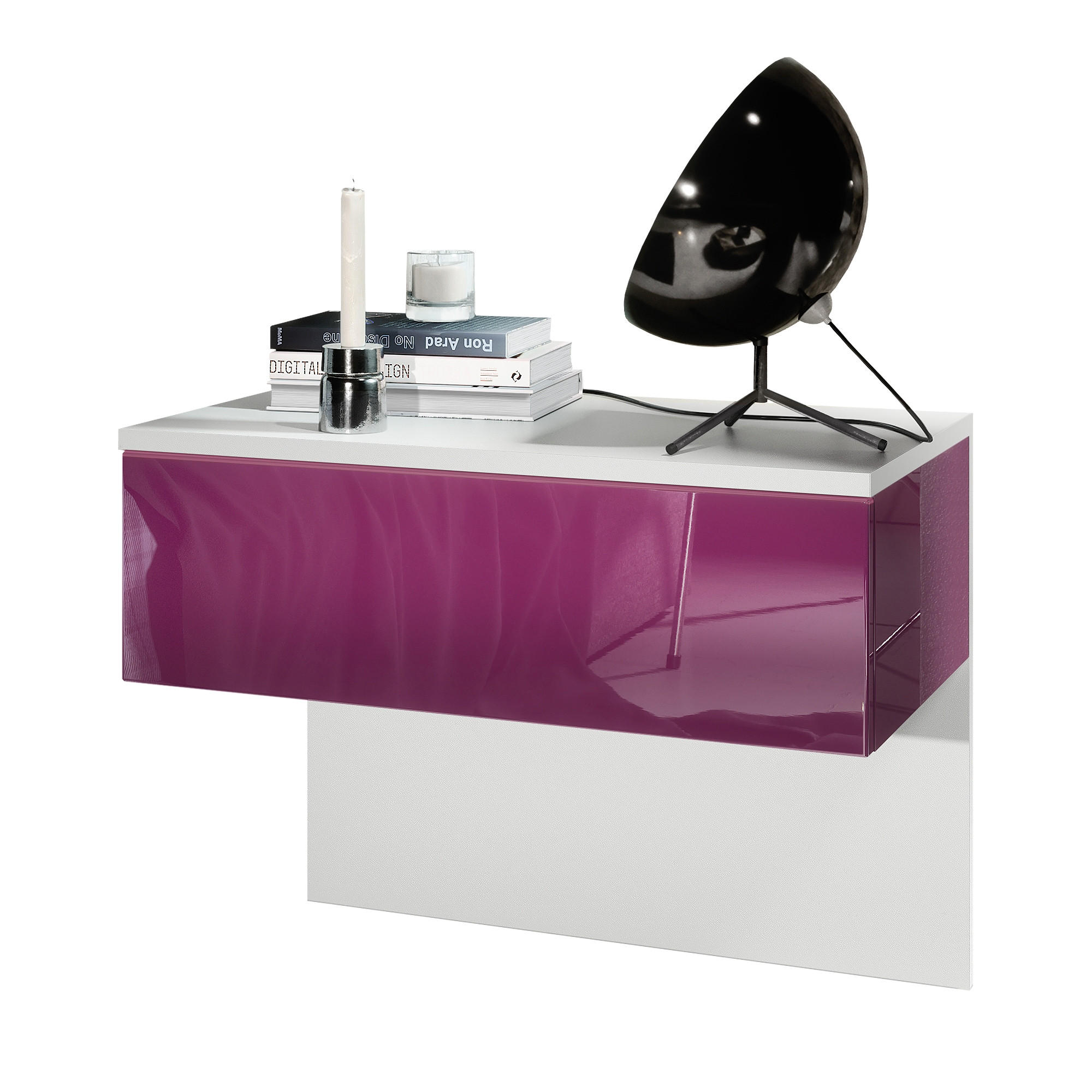 NACHTTISCH Sleep Fronten in Brombeer Hochglanz - Brombeere, Holzwerkstoff (60/46/35cm) - Vladon