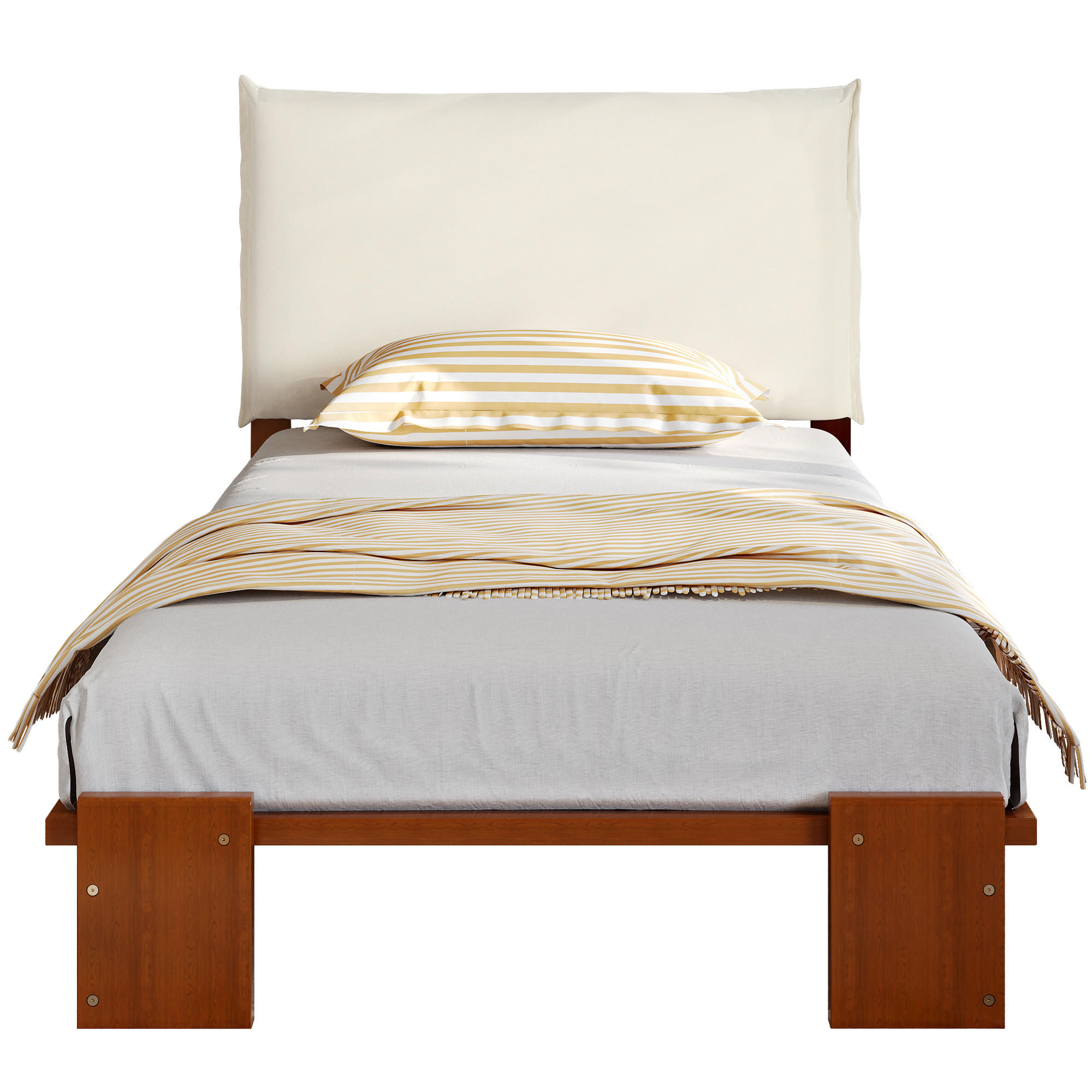 POLSTERBETT 90/200 cm dunkelbraun aus Holz mit gepolstertem Kopfteil - Braun, Textil (90/200cm) - OKWISH