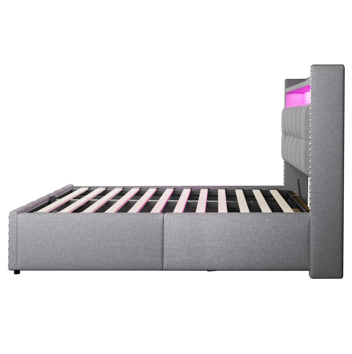 POLSTERBETT mit Stauraum, LED und USB 160x200 cm Leinen Hellgrau - Hellgrau, Metall (160/200cm) - Meubliv