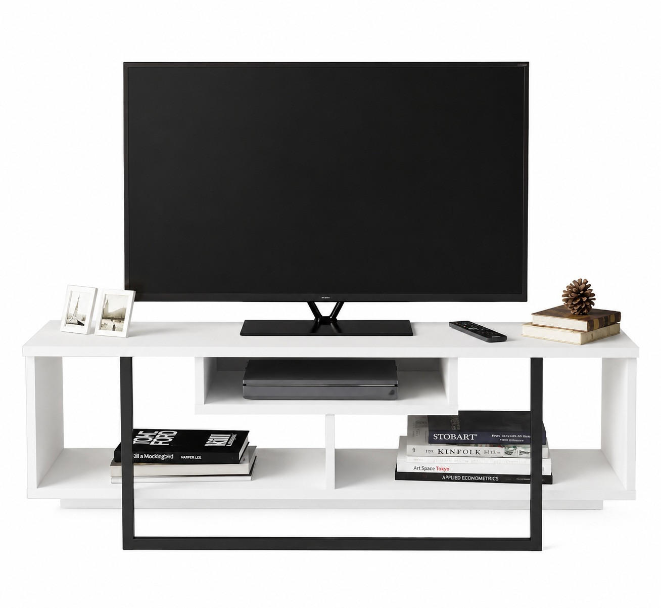 TV-ELEMENT Asal Weiss Schwarz Metall - Schwarz/Weiß, Holzwerkstoff (119.4/40/35.2cm) - Decorotika