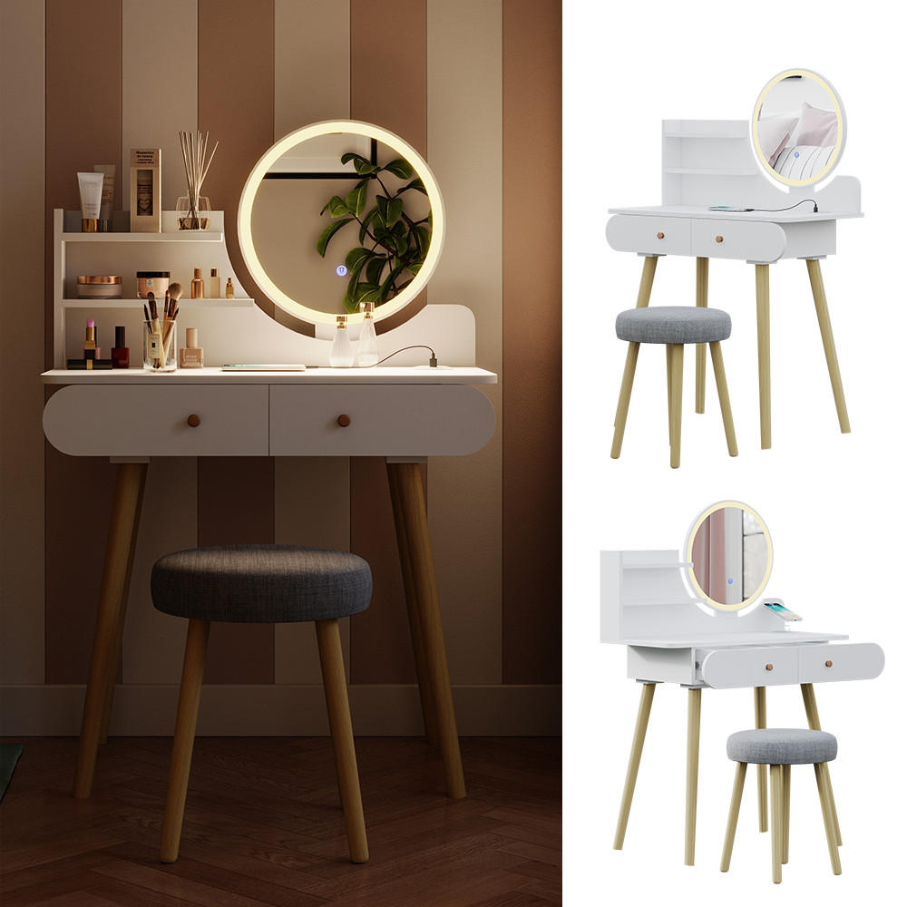 SCHMINKTISCH Edda Weiß 80 cm mit LED-Spiegel und QI-Ladestation - Weiß, Holzwerkstoff (80/121/40cm) - Vicco