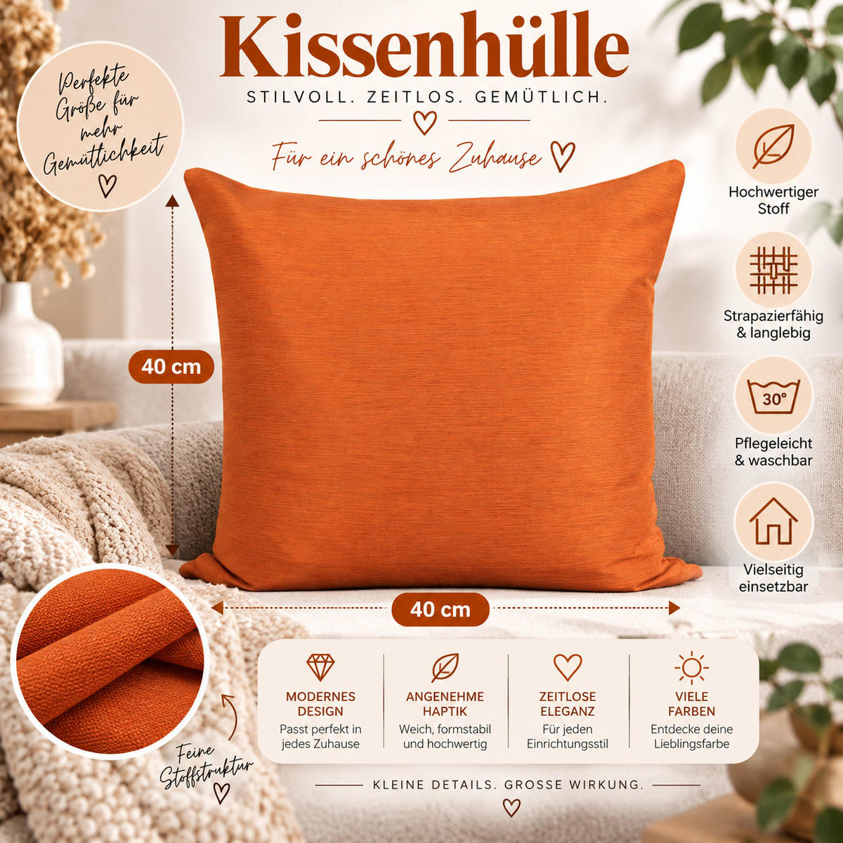 KISSENBEZUG Canada 40/40 cm meliert Orange - Orange, Textil (40/40cm) - TiborTex