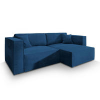 ECKSOFA NERIO M Blau Velours-Stoff mit Schlaffunktion - Blau, Holz (245/148cm) - MASSENO