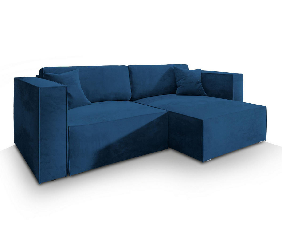 ECKSOFA NERIO M Blau Velours-Stoff mit Schlaffunktion - Blau, Holz (245/148cm) - MASSENO