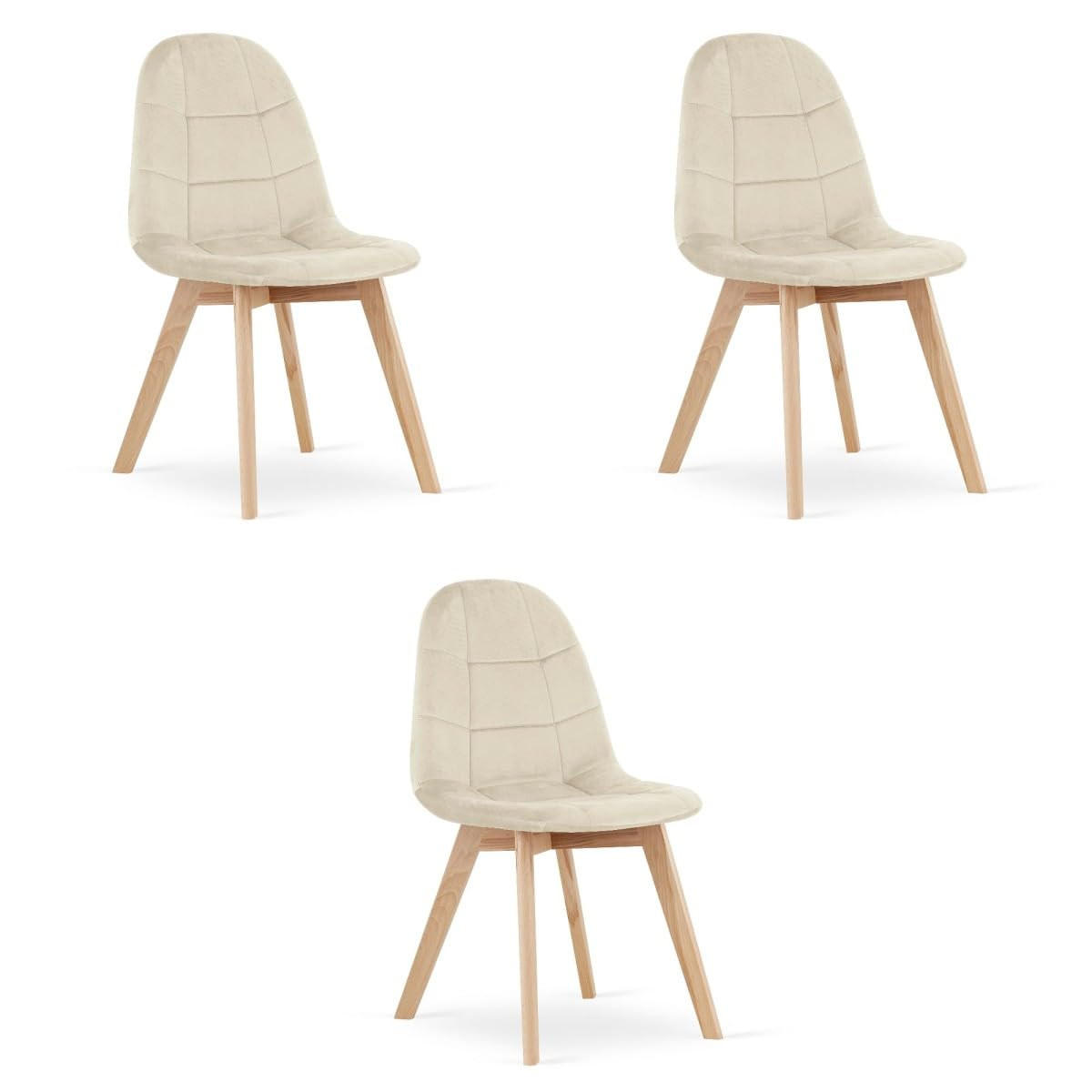 ESSZIMMERSTÜHLE 3er Set Stoff Beige, gepolsterte Rückenlehne, Holzbeine, Modernes Design - Beige, Textil (46/84/56cm) - Best For Home