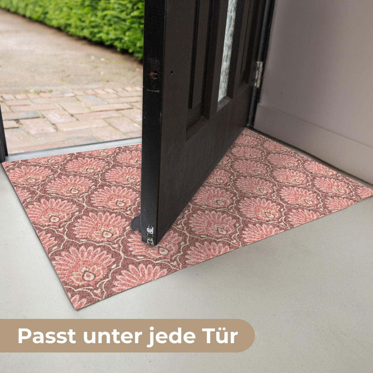 FUSSMATTE Fächermotiv - Muster - Rosa 90x60 cm - Altrosa, Kunststoff (90/0.4cm) - MuchoWow