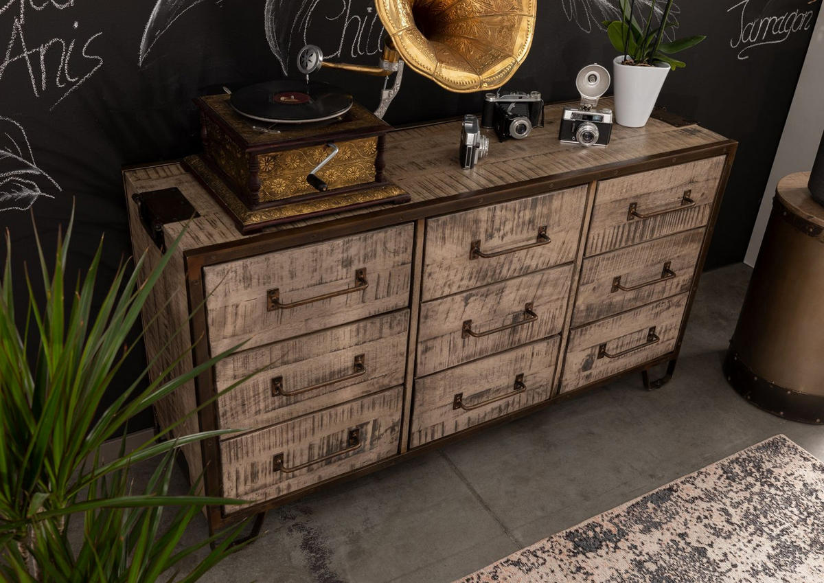 SIDEBOARD Mango 150x45x80 braun lackiert HEAVY INDUSTRY #218 - Braun, Holz (150/80/45cm) - Massivmoebel24