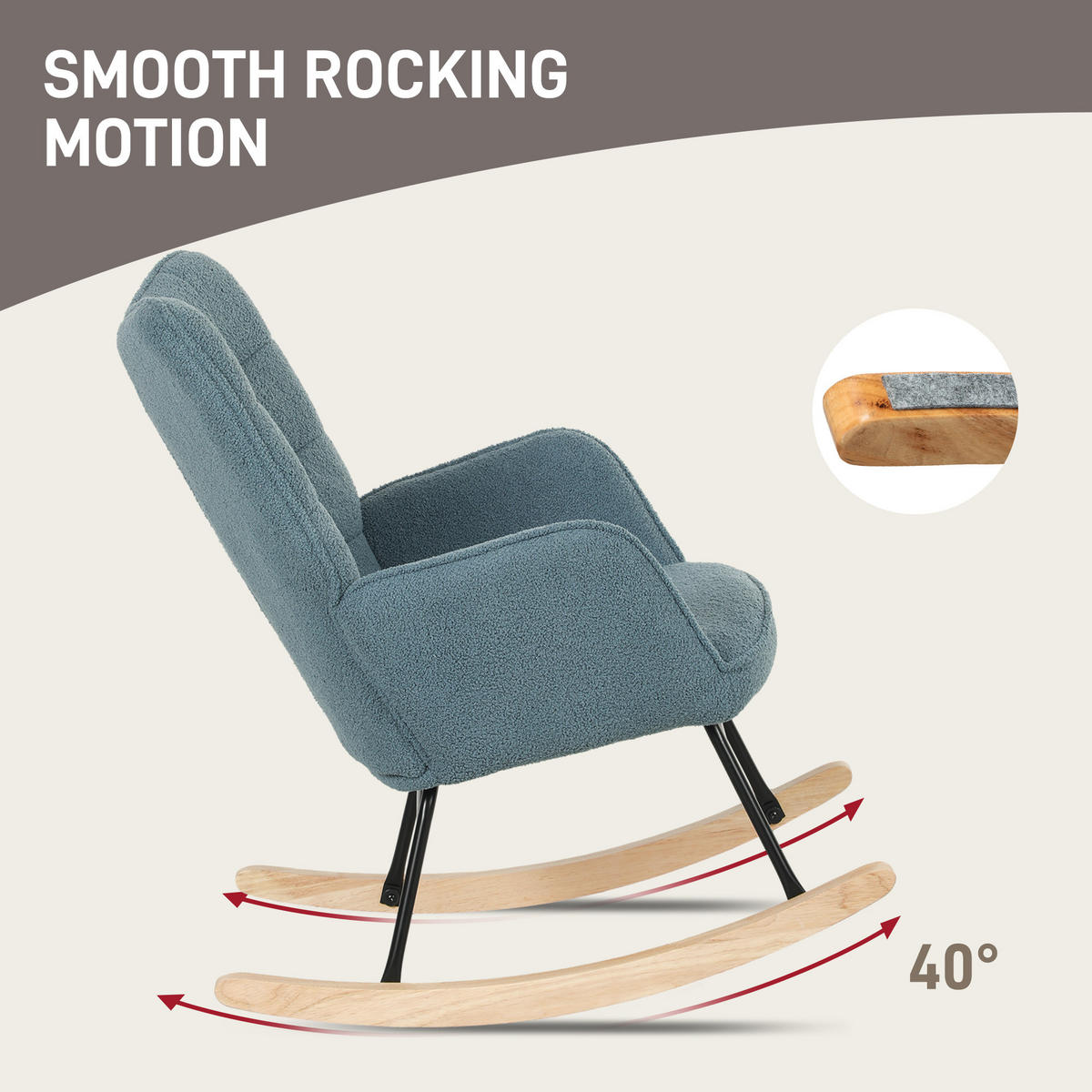 SCHAUKELSTUHL Sessel Relaxsessel bis 120 kg, Polyester, Rosa 98x71x101cm - Naturfarben/Hellblau, Buchenholz/Textil (98/101/71cm) - HOMCOM