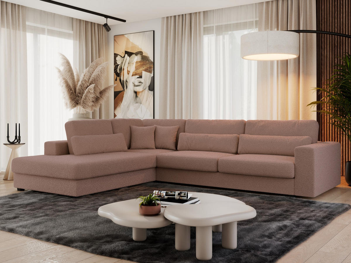 ECKSOFA Savona Rosa Boucle - links - Schwarz/Rosa, Kunststoff/Textil (316/249cm) - MKS