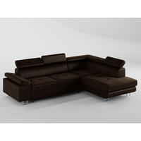 ECKSOFA CAROLINE Rechts Braun Velours-Stoff mit Schlaffunktion und Bettkasten - Chromfarben/Dunkelbraun, Textil (253/190cm) - Barchello