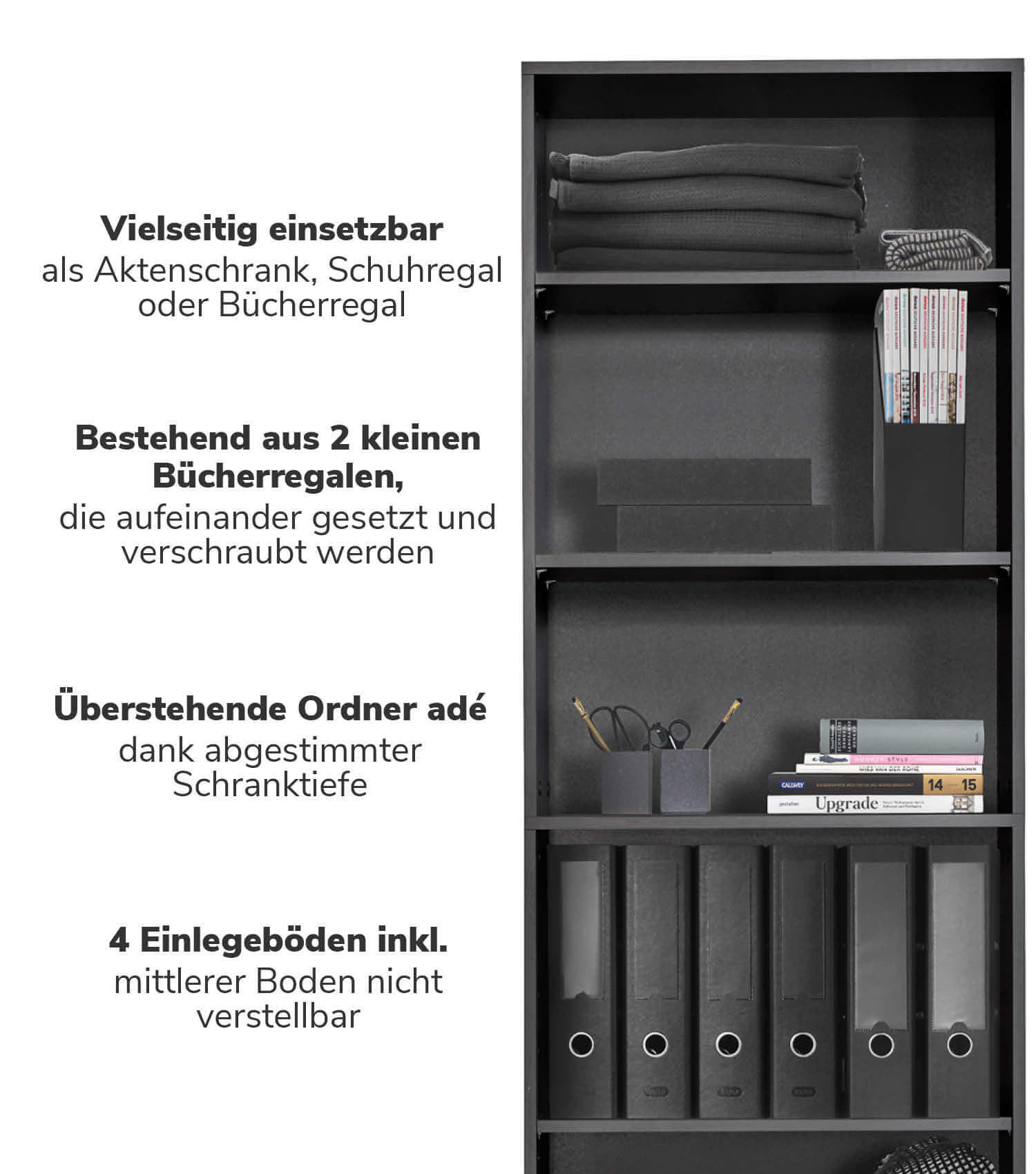 BÜCHERREGAL Der Bücherwurm - Anthrazit, Holzwerkstoff (60/180/34.5cm) - Mokebo