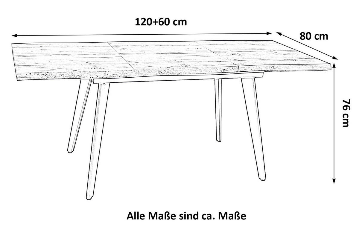 ESSTISCH Fresno Eiche Artisan / Schwarz 120-180 / 80 / 76cm - Eichefarben/Schwarz, Holz/Holzwerkstoff (80/120/76cm) - Feldmann-Wohnen