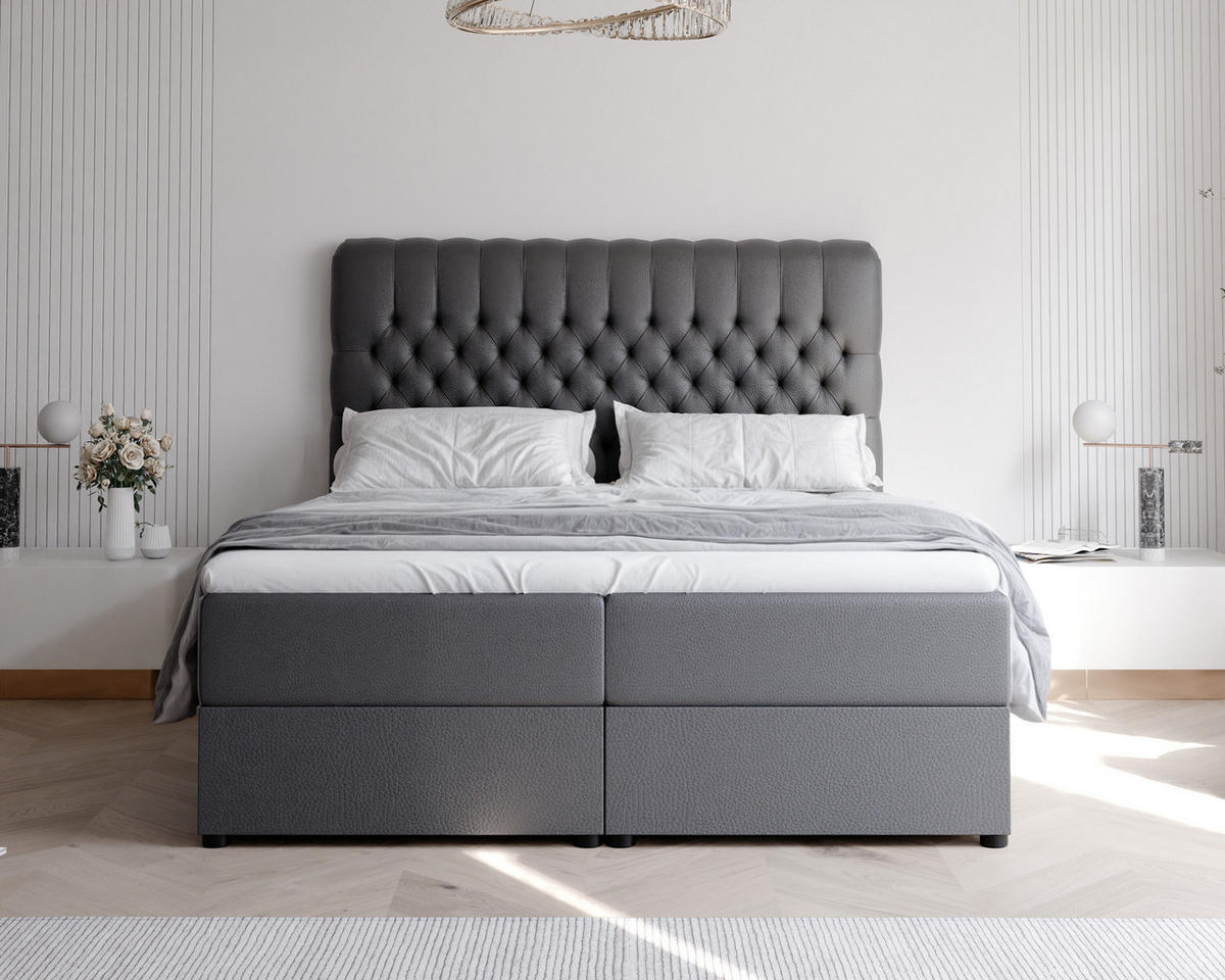 BOXBETT 200x200 cm mit Topper - Schwarz, Holzwerkstoff/Textil (200/200cm) - Idohome