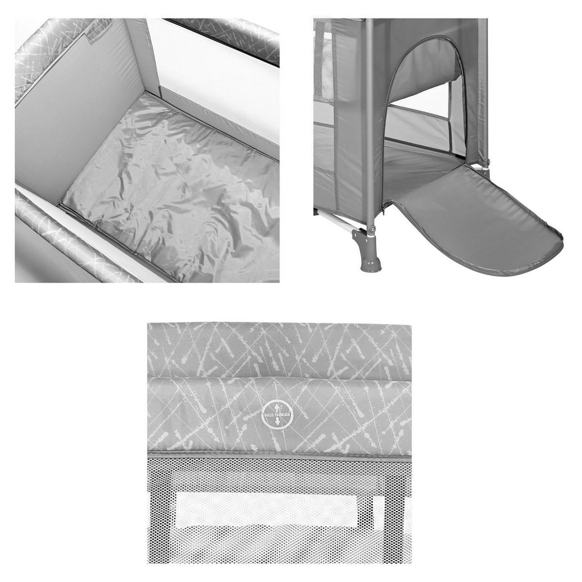REISEBETT Torino silber Laufstall seitlicher Eingang, Tragetasche, Faltmatratze - Silberfarben, Kunststoff (60/120cm) - Lorelli