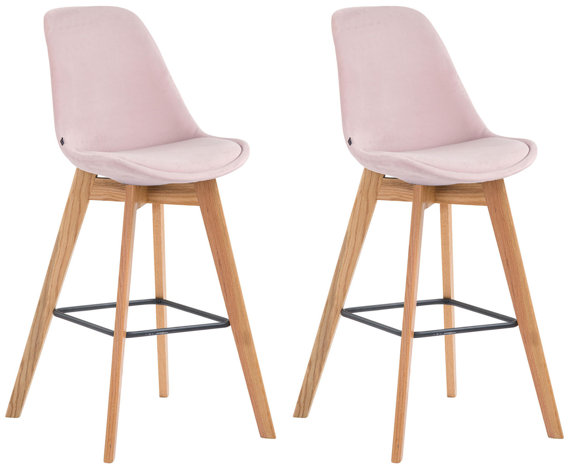 BARHOCKER Medoc, 2er Set, Gestell Natura, Samt Pink - Rosa/Naturfarben, Holz/Textil (48/100/56cm) - TPFLiving