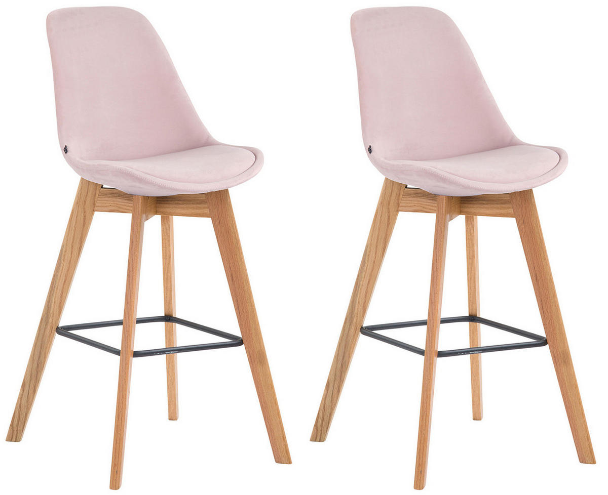 BARHOCKER Medoc, 2er Set, Gestell Natura, Samt Pink - Rosa/Naturfarben, Holz/Textil (48/100/56cm) - TPFLiving