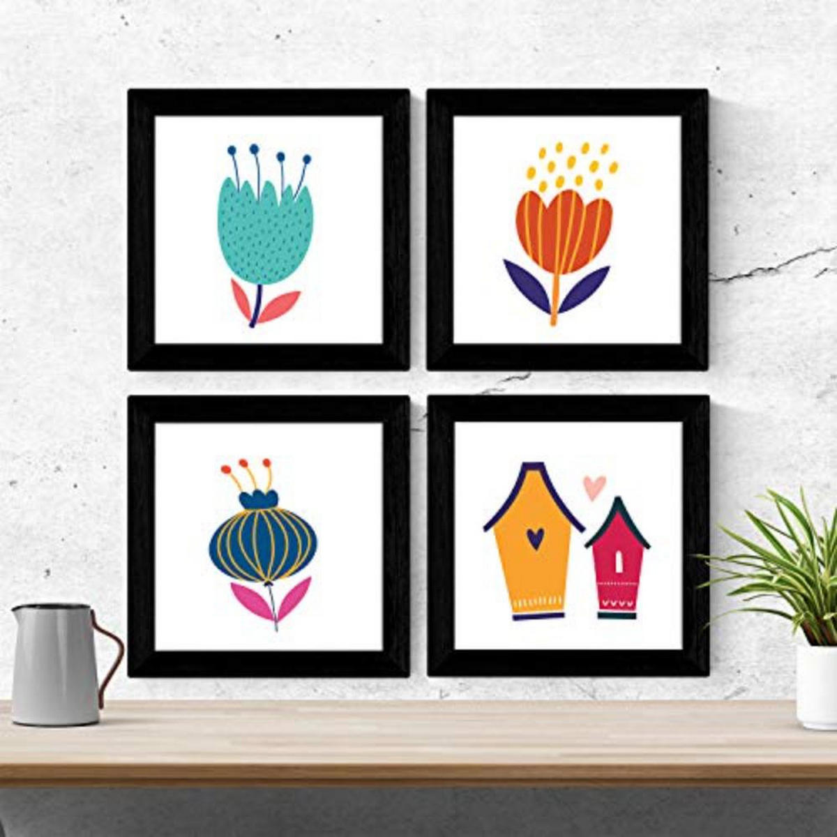 POSTER Set mit 4 Wildblumen Nordic Scandinavian 25x25 cm Rahmenlos - Klar, Papier (25/3cm) - Nacnic
