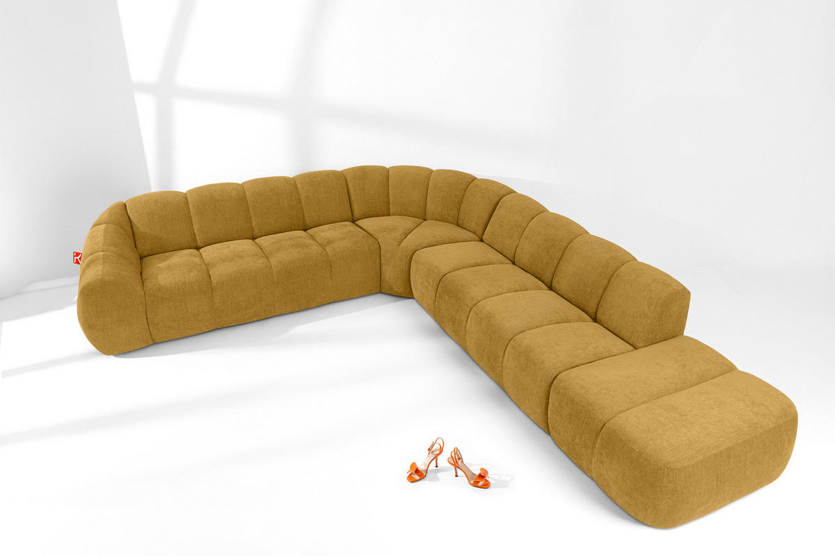 ECKSOFA RECHTS FLAVA, Honigfarben - Honig, Holz/Holzwerkstoff (310/354cm) - KONSIMO®