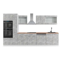KUCHYŇSKÁ LINKA R-Line Beton/bílá 350 cm s vysokou skříní, PD Dub - šedá/bílá, kompozitní dřevo (350/206.8/60cm) - Vicco