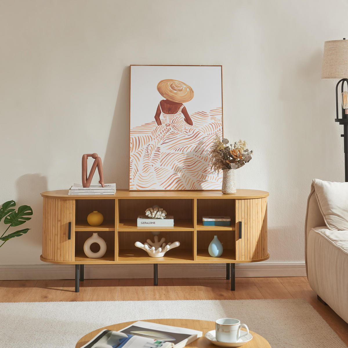 TV SKŘÍŇKA Tvedestrand - přírodní/černá, kov/kompozitní dřevo (140/55/40cm) - [en.casa]