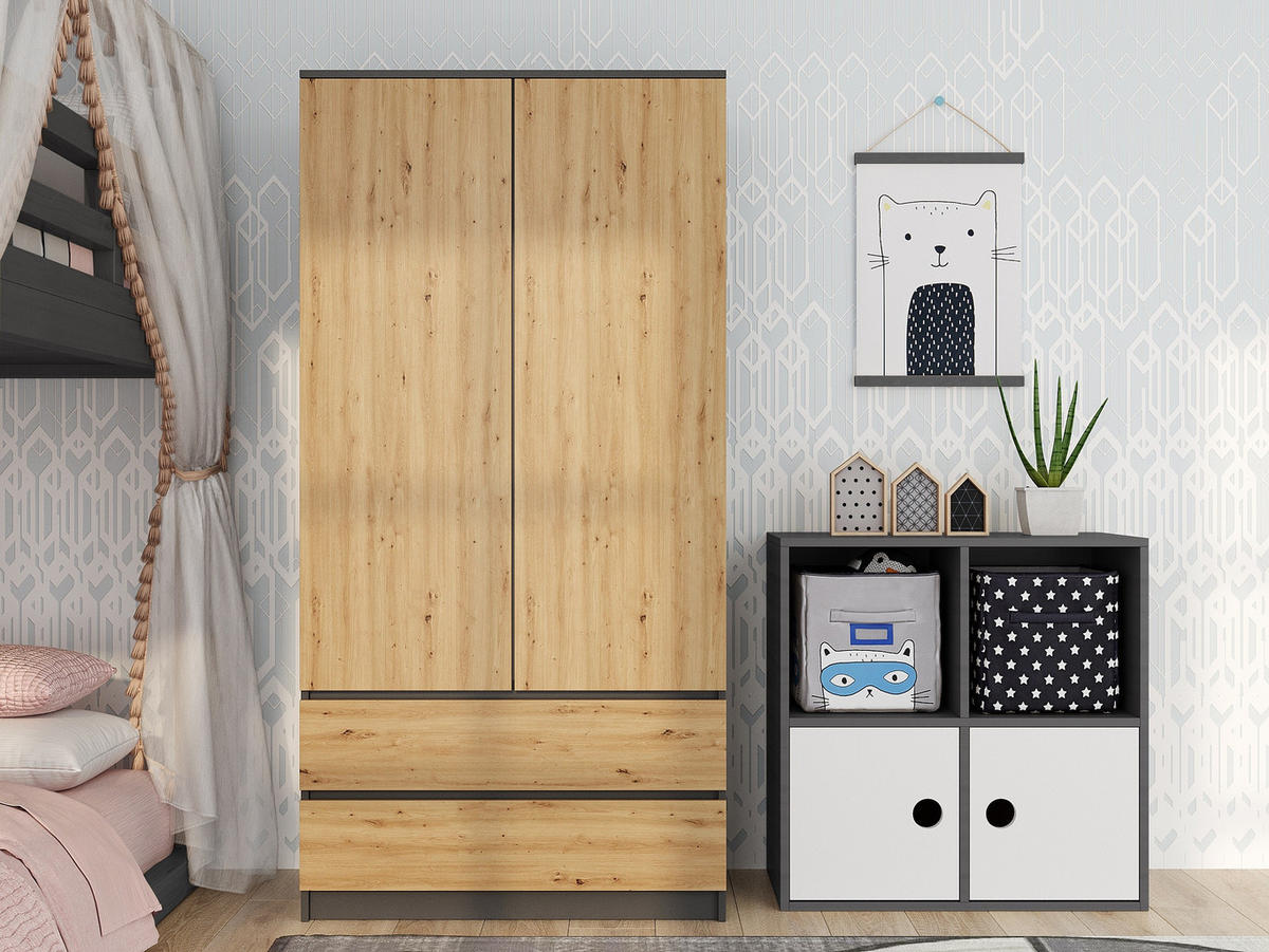 KLEIDERSCHRANK SS-90 ANTHRAZIT / EICHE ARTISAN - Anthrazit/Eiche Artisan, Holzwerkstoff (90/180/50cm) - CDF