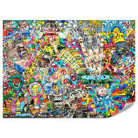 FOTOTAPETE für Jugendzimmer Buntes Graffiti Streetart Bunt 300x210 - Türkis/Gelb, Papier (300/210cm) - Muralo