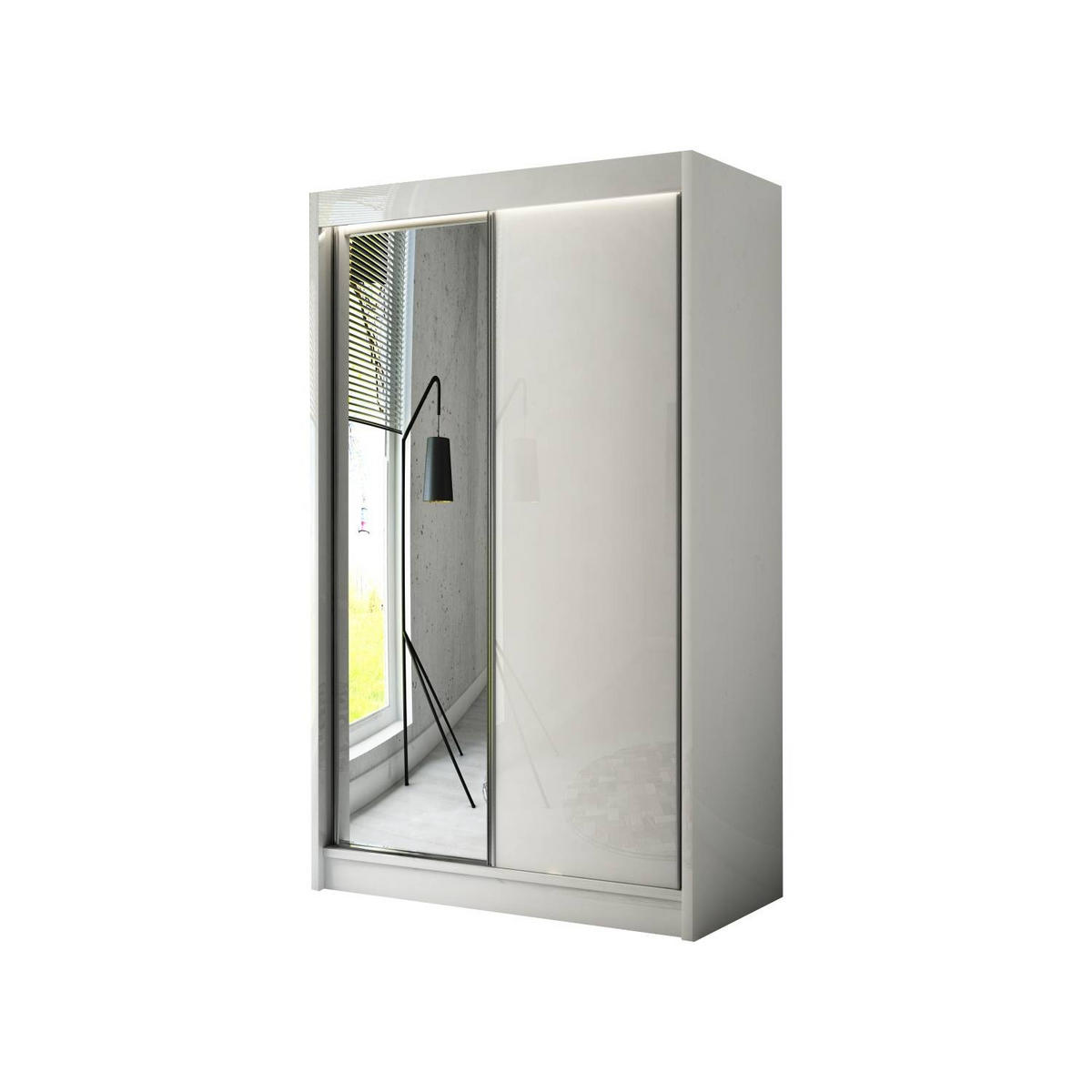 SCHIEBETÜRENSCHRANK ELIS - Weiß, Holzwerkstoff (120/215/61cm) - Meblini