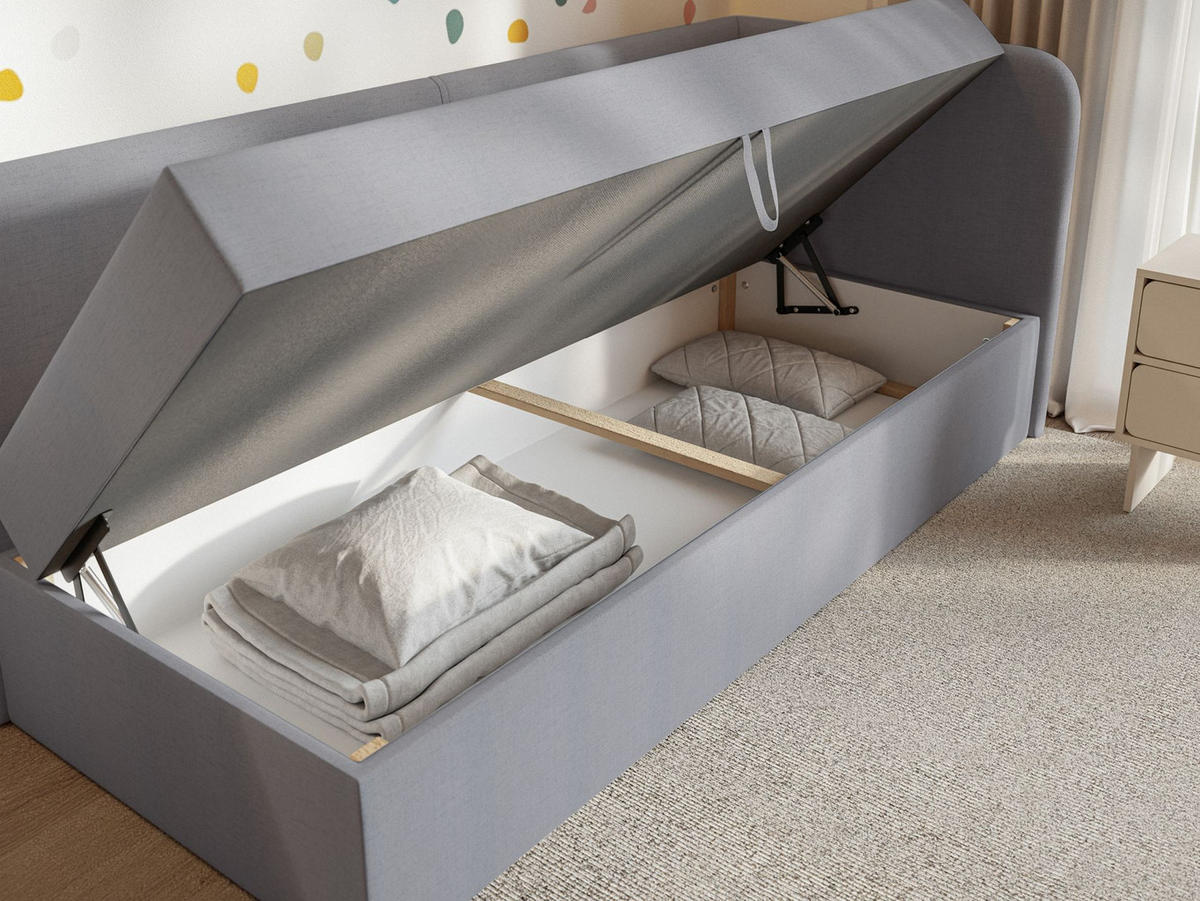 JUGENDBETT Calmmo Dunkelgrau mit Chenille-Bezug, Kopfteil rechts - Dunkelgrau, Textil (90/200cm) - Selsey