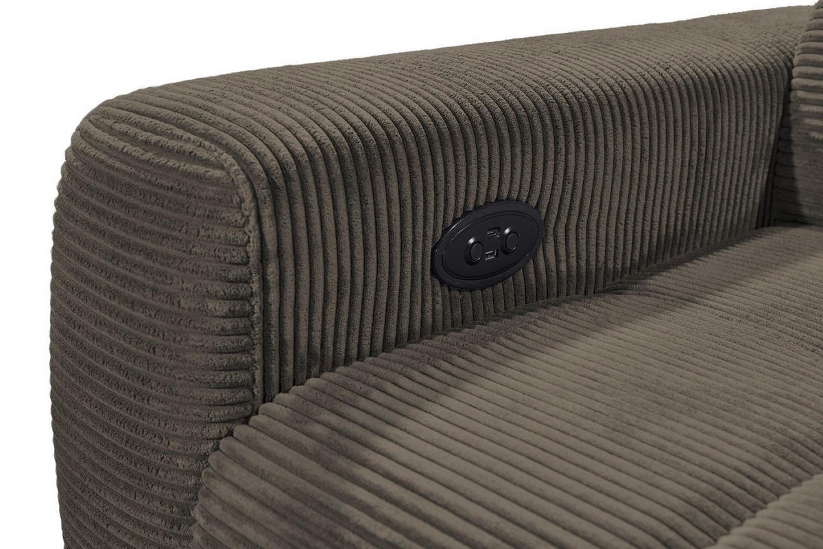 ECKSOFA mit elektronische Sitztiefenverstellung, USB-Anschluss und stilvollem Breitcord-Bezug - Dunkelbraun, Textil (200/243cm) - ed exciting design