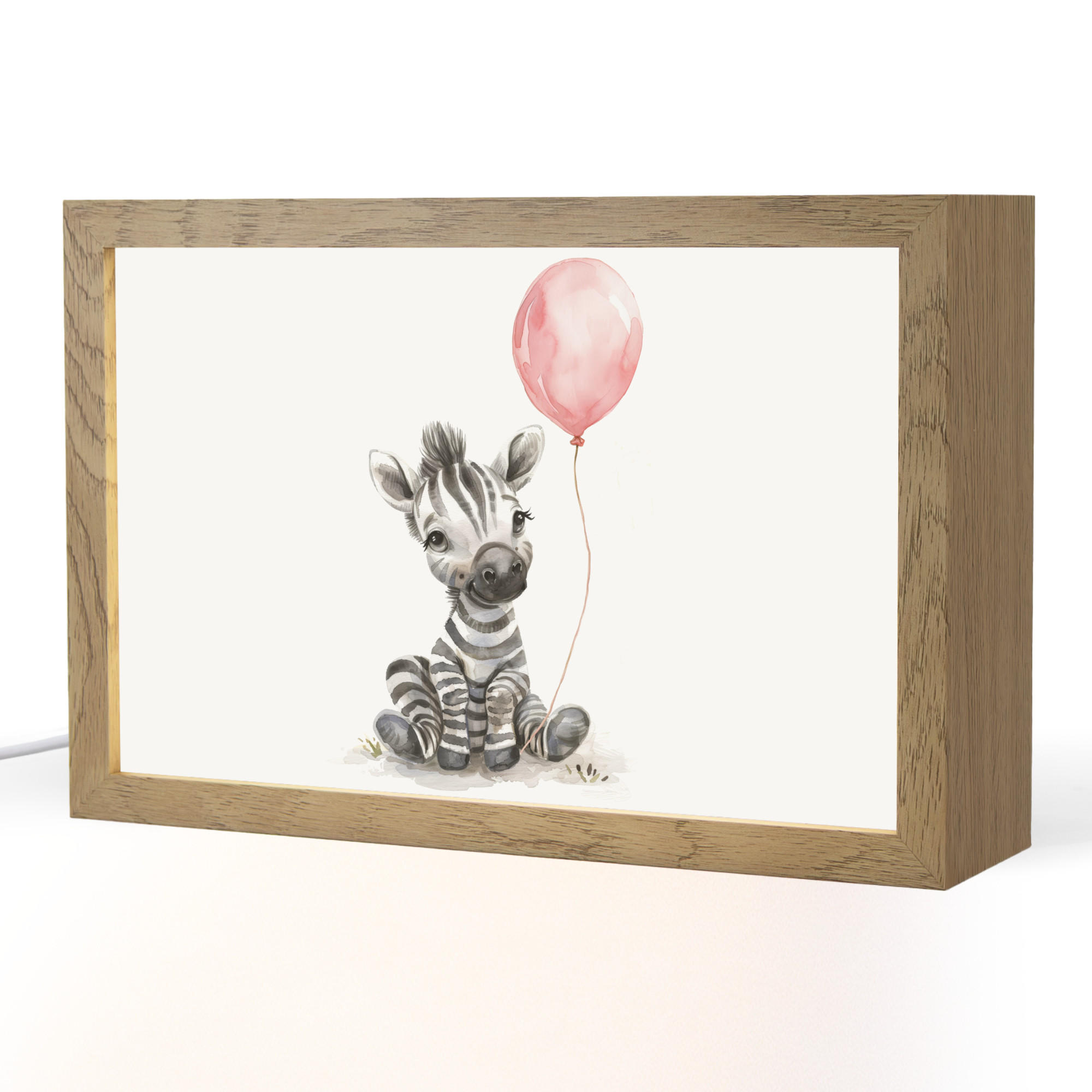 OnlyWow NOČNÍ LAMPIČKA Zebra - Dítě - Zvířata - Růžový balónek 30x20 cm