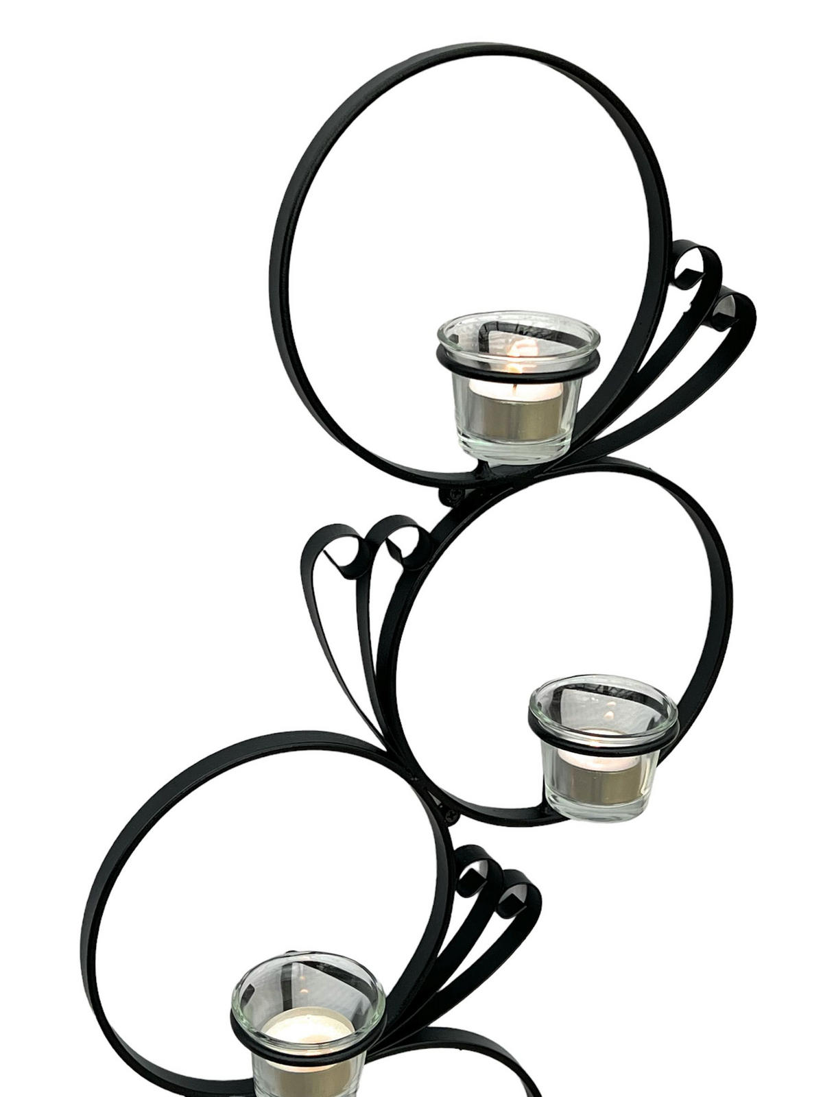 WANDTEELICHTHALTER 4-flammig rund mit Glas Metall Schwarz 60 cm - Schwarz, Metall (60cm) - DanDiBo