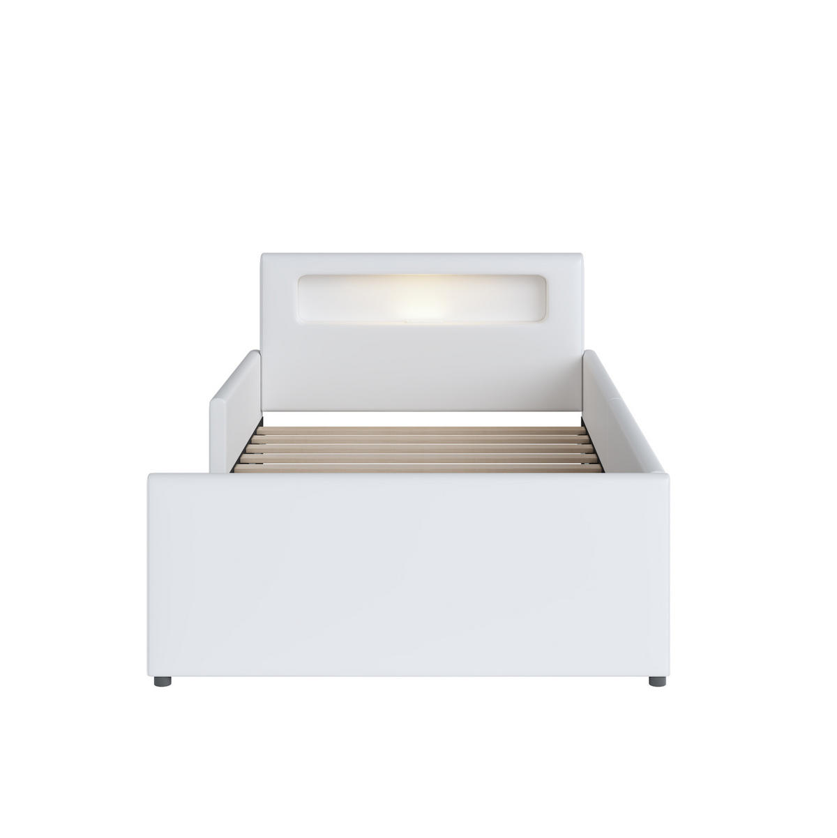 POLSTERBETT 90/200 cm Weiß mit LED-Beleuchtung, USB-Anschluss und Schublade - Weiß, Textil (90/200cm) - Flora Grace