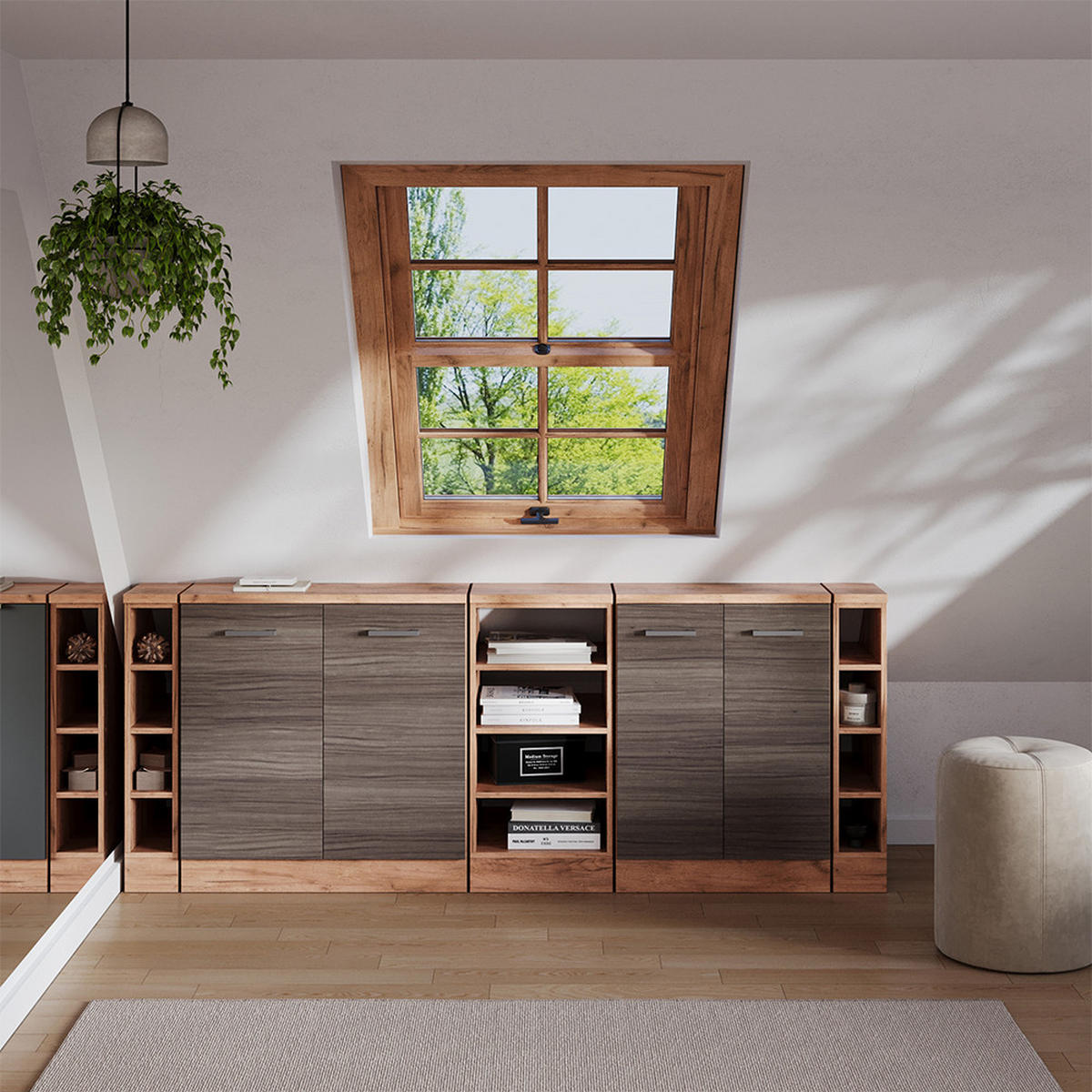 DACHSCHRÄGENSCHRANK-SET Rion Edelgrau 210 cm 5er Set Schrankkorpuss 60 cm Tiefe - Honigeiche/Grau, Holzwerkstoff (210/83.8/60cm) - Vicco