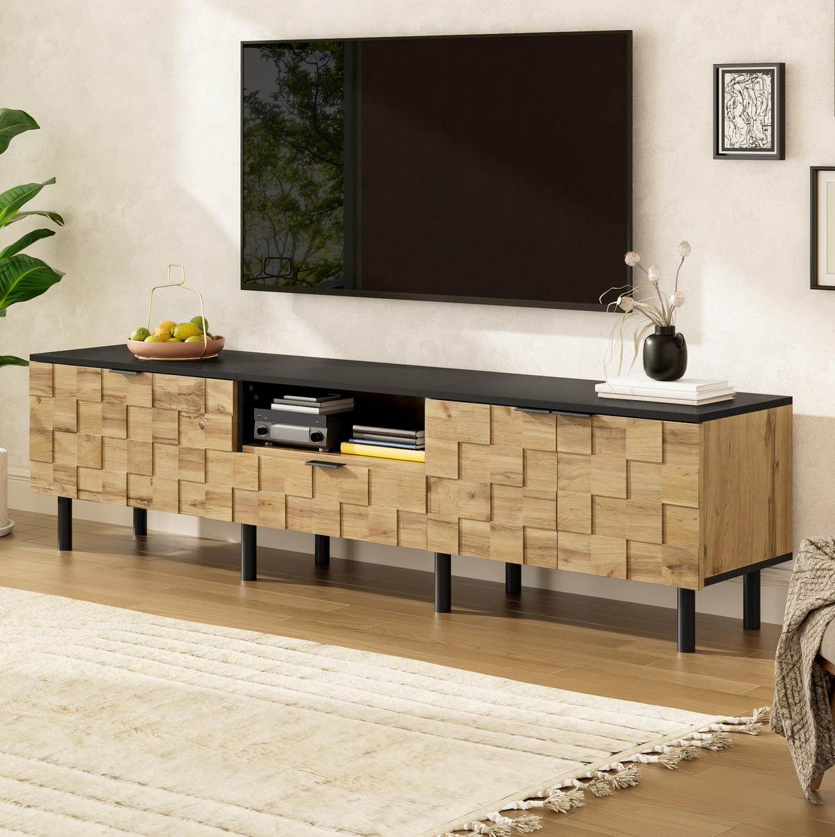 TV-LOWBOARD mit Mosaikfront 170 x 35 x 44,5 cm Holzoptik Natur/Schwarz - Braun, Holzwerkstoff (35/44.5/170cm) - Beauniv