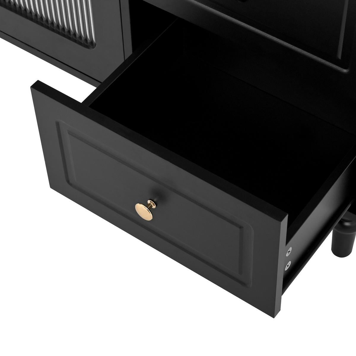 BUFFET 120x40x138.5 cm Schwarz mit Fluted Glas & Ladestation - Schwarz, Holzwerkstoff (40/138.5/120cm) - Modfu