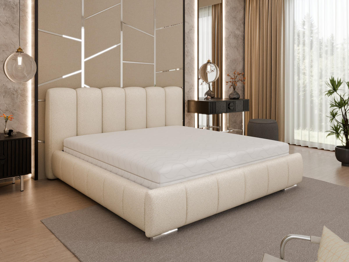 POLSTERBETT Zaira 180x200cm – Elegantes Polsterbett für modernen Wohnstil , Taschenfederkernmatratze Pocket (19cm), beige - Beige, Holz (180/200cm) - Homesy