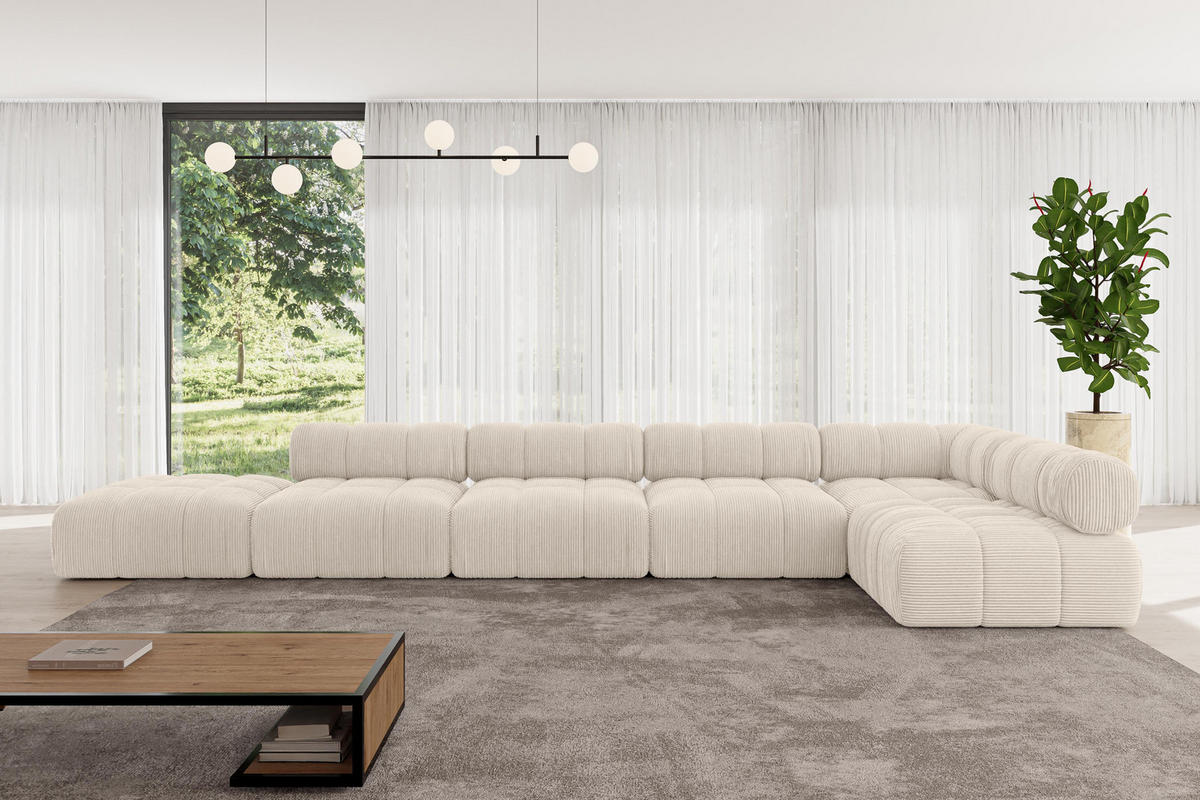 ECKSOFA modulares Sofa Favio-L3 - 475x190x70 cm Beige Cord - Beige, Holzwerkstoff/Textil (475/190cm) - ALTDECOR
