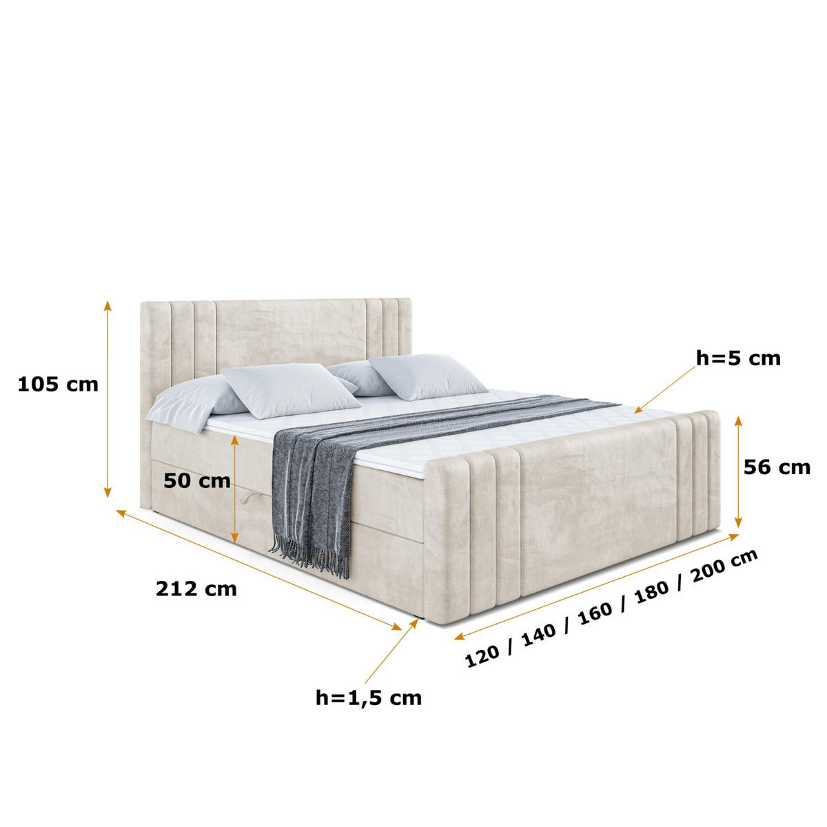 BOXBETT CELESTIA-Z - 180x200 cm - H3 - Ecru - Ecru, Holzwerkstoff (180/200cm) - ALTDECOR