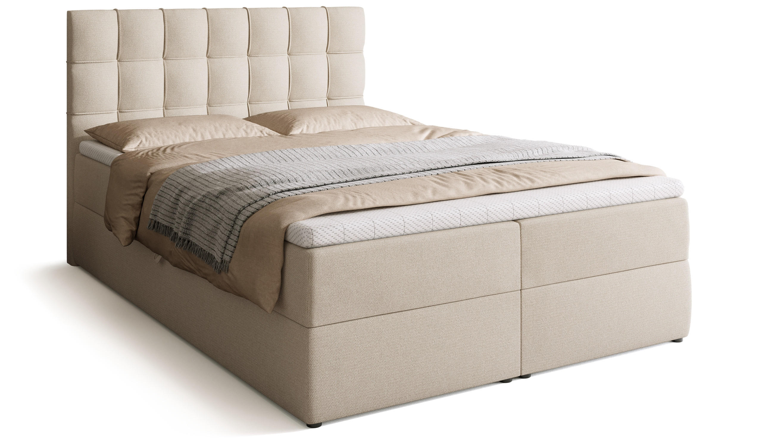 BOXBETT Detroit mit Topper 140/200 Ecru - Ecru, Holzwerkstoff/Textil (140/200cm) - Bromarkt