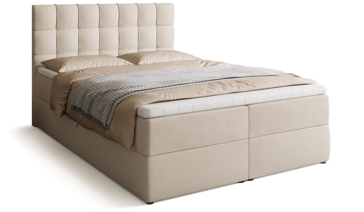 BOXBETT Detroit mit Topper 140/200 Ecru - Ecru, Holzwerkstoff/Textil (140/200cm) - Bromarkt