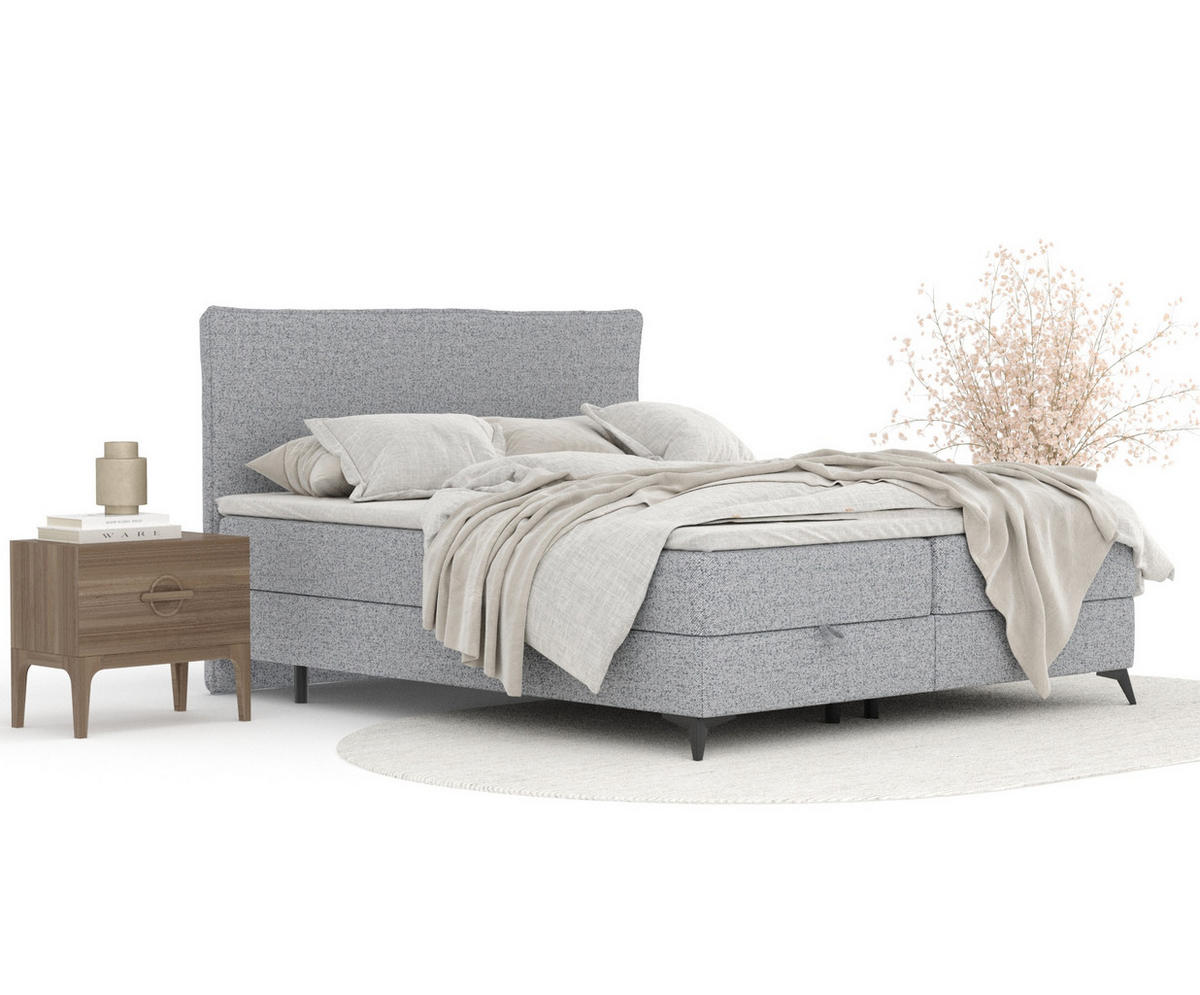 BOXBETT Peru Grau 200/200 cm im Webstoff - Schwarz/Grau, Holz/Holzwerkstoff (200/200cm) - Maison de Reve