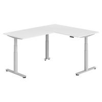 ECKSCHREIBTISCH elektrisch höhenverstellbar L-Form 200/160/74 cm in Weiß/Silberfarben - Silberfarben/Weiß, Holzwerkstoff (200/160/74cm) - bümö