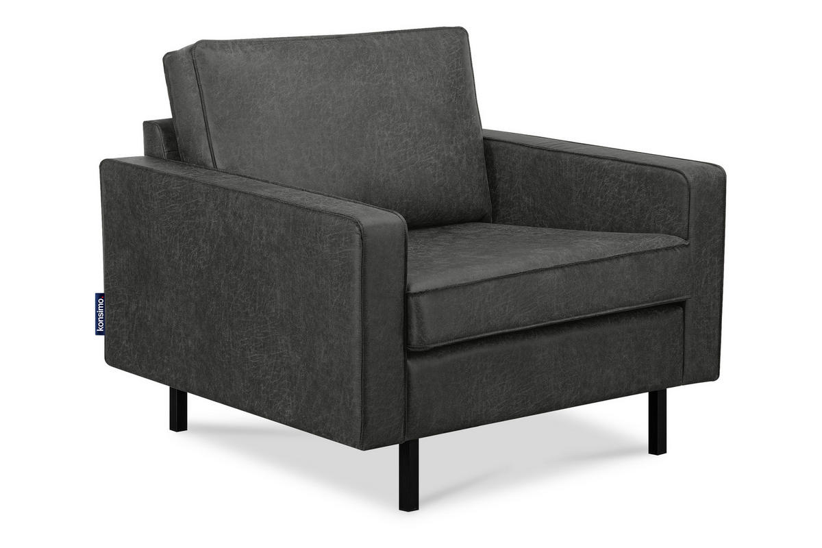 SESSEL INVIA mit Armlehnen auf hohen Metallbeinen vintage, Lederoptik-Stoff, Dunkelgrau - Dunkelgrau/Schwarz, Textil (98/87/98cm) - KONSIMO®