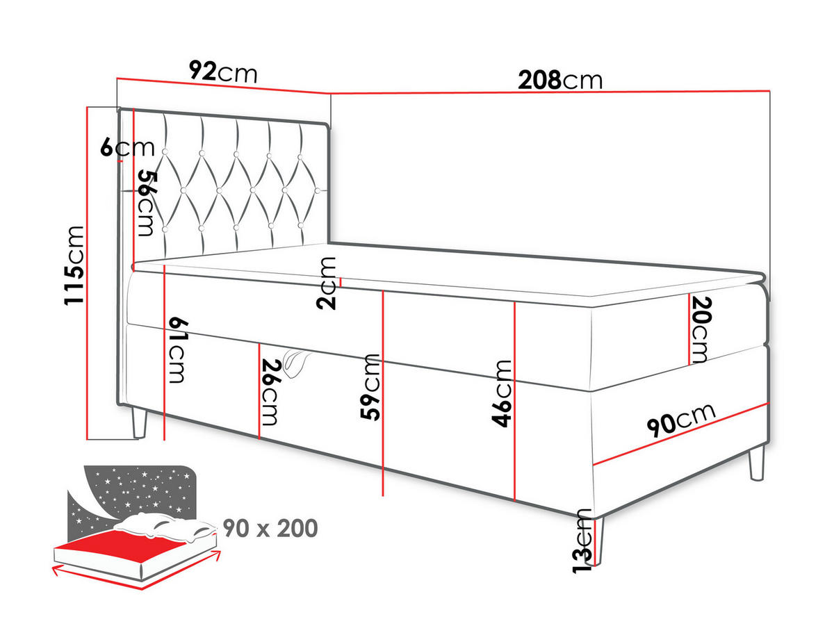 BOXBETT Filip Junior 1, Seite zum Öffnen des Bettkastens: Links - Schwarz/Weiß, Holz (90/200cm) - MIRJAN24