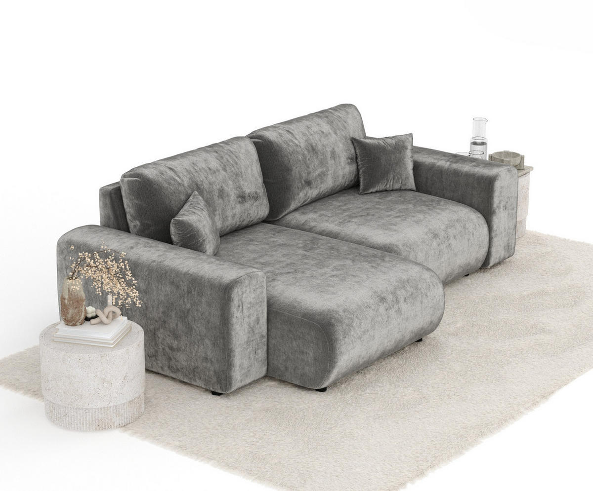 ECKSOFA Zanzibar Grau Chenille - Schwarz/Grau, Holz/Holzwerkstoff (237/144cm) - Maison de Reve