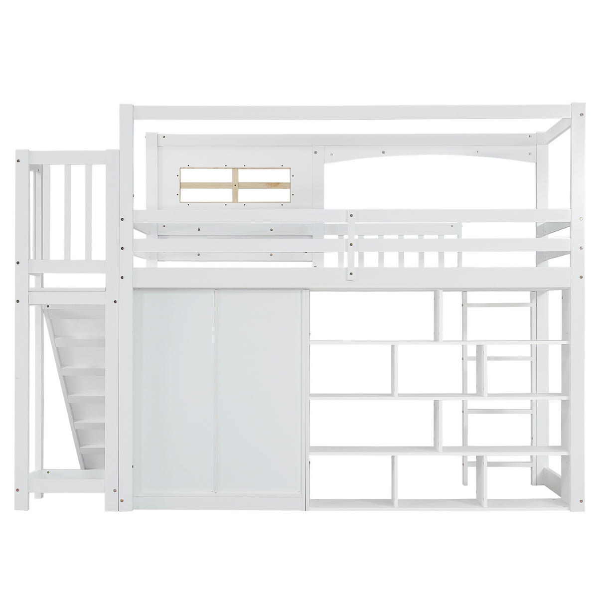 ETAGENBETT mit Rutsche und Kleiderschrank 90x200 cm Weiß/Natur - Weiß, Holzwerkstoff (90/200cm) - Beauniv