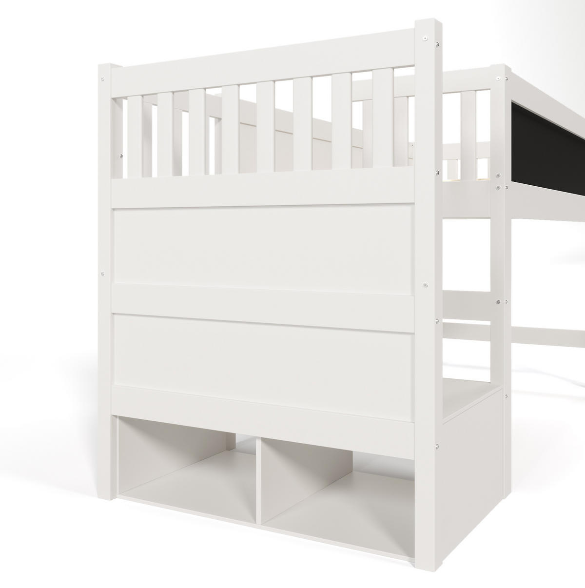 HOCHBETT aus Massivholz und MDF 90/200 cm mit Tafel, Stauraumtreppe und Rausfallschutz, Weiß - Weiß, Textil - Redom