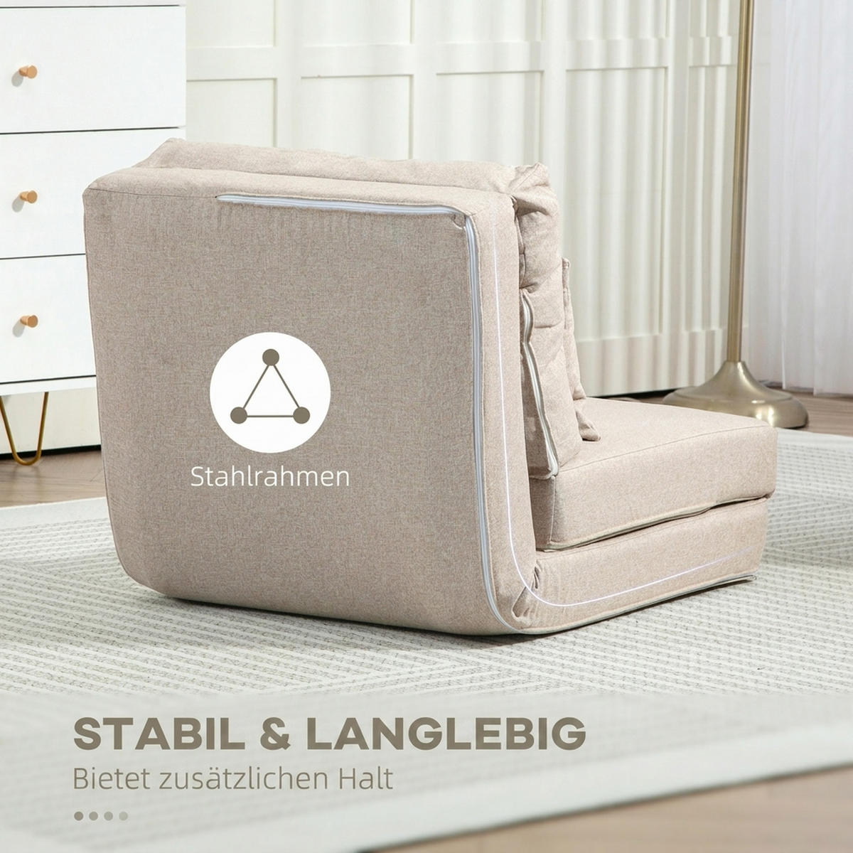 BODENSTUHL, Leinen, Metall, Beige - Beige, Textil/Metall (60/56/80cm) - HOMCOM
